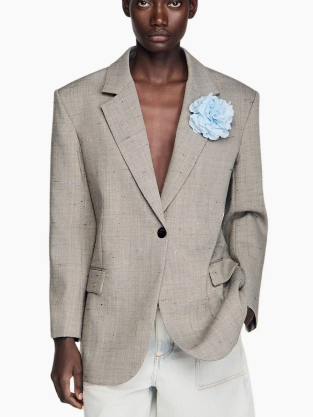 Leydon Check wool jacket with brooch